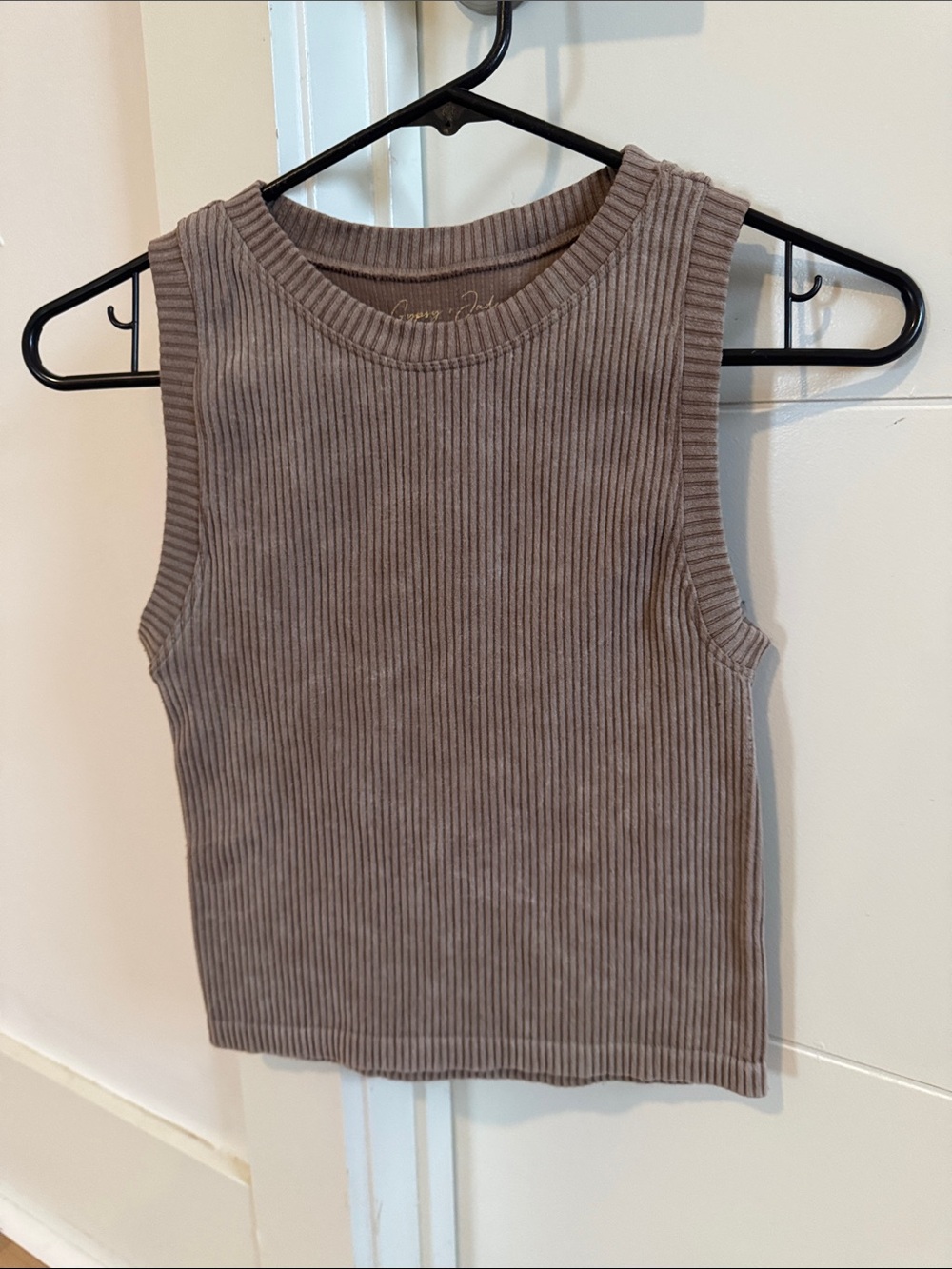 Gypsy + Jade Ribbed Cropped Tank Top in Taupe